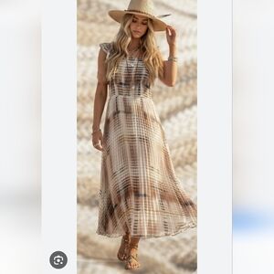 Anthropologie NWOT Greylin Multicolor Plaid Midi Fall textured Dress Small